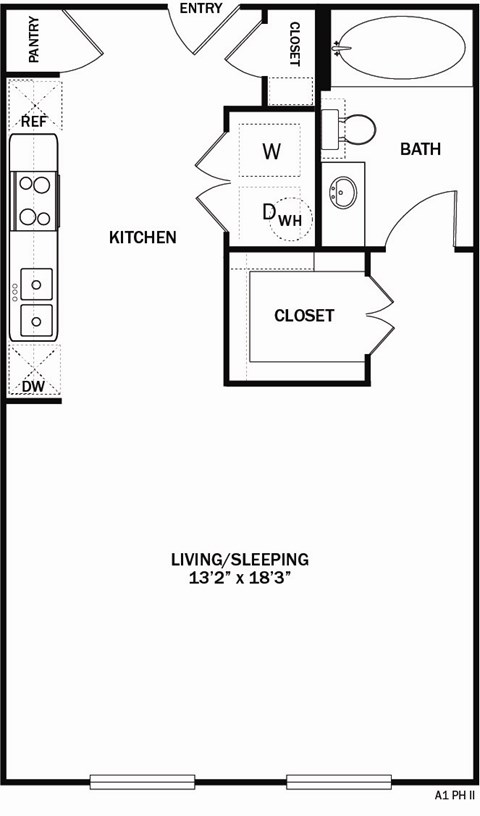 Floor plan for studio, 1 bath, 548 sqft